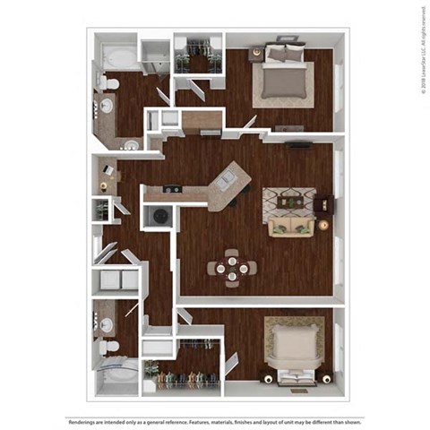 Floor plan for 2 beds, 2 baths, 1342 sqft